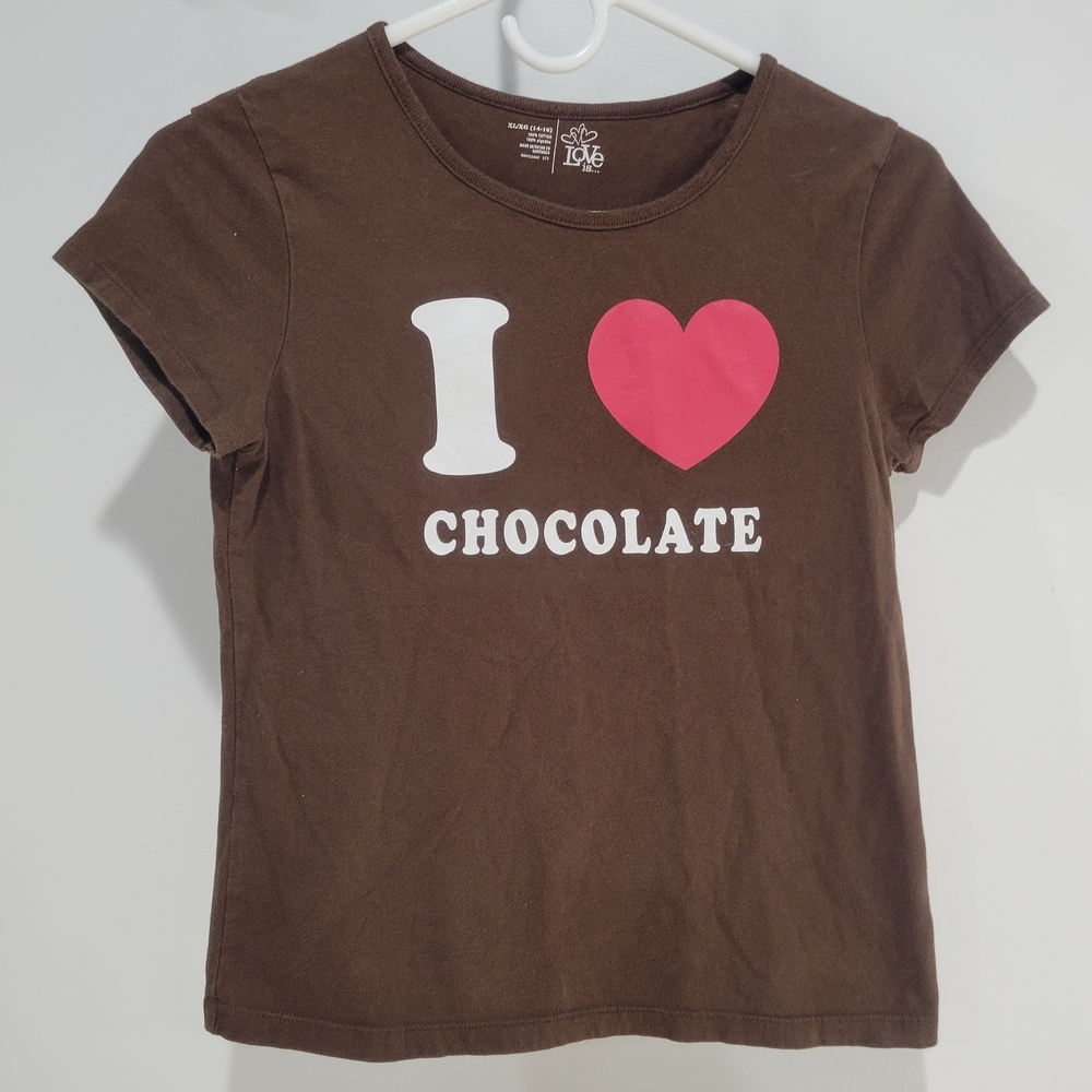 Brown "I Love Chocolate" Tee with Heart Design / Size XL